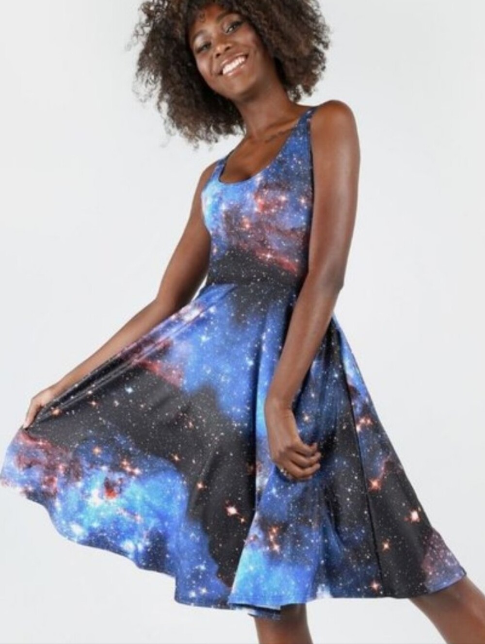 Blackmilk Actual NASA Photo Galaxy Blue Pocket Midi Dress XS - Picture 3 of 13